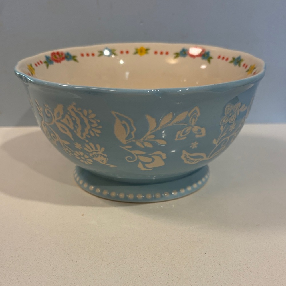 PIONEER WOMAN Floral Blue Ceramic Bowl- Sweet Rose Collection